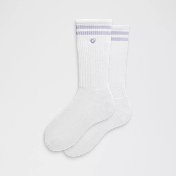 Unisex Daily Essential Crew Socks Stripe - White/Serene Blue - Picture 1 of 3